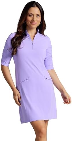 IBKUL Athleisure Wear Sun Protective UPF 50 Icefil Cooling-Solid Ruched Elbow Sleeve Dress-40000