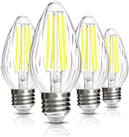 BRIMAX F15 8W LED Light Bulbs, Daylight White 5000K,75W - 80W Incandescent Equivalent,Dimmable,E26 Medium Base,Flame Wrinkle Glass,4 Pack
