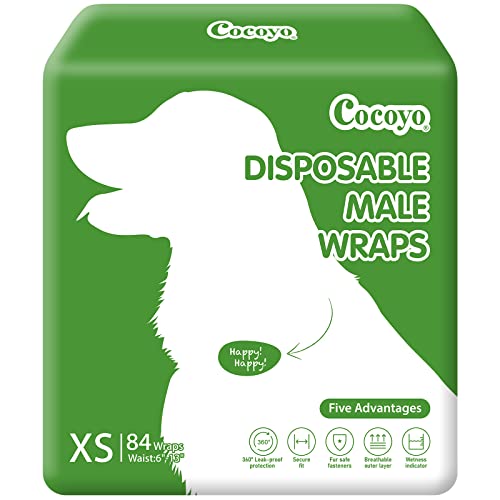 COCOYO Disposable Male Dog Wraps, Extra Small Size, 84 Count, Super Absorbent, Breathable, Wetness Indicator