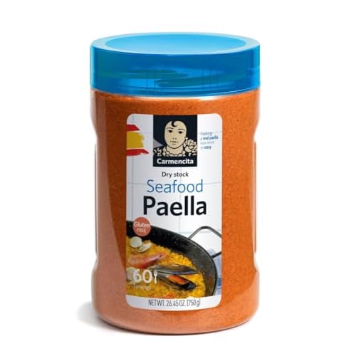 Carmencita. Seafood Paella. Dehydrated Broth with Saffron. Hotel size. 750g 26.46oz.