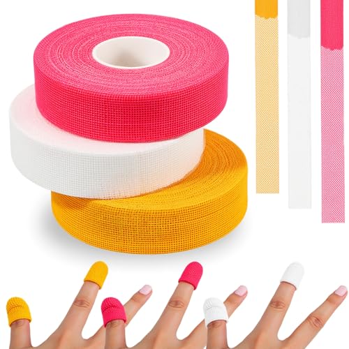 Threlaco 3 Pack Thimble Tape for Hand Sewing Nail Finger Protector Knitting Craft Accessories DIY Sewing Tools for Hand Sewing QuiltingYellow White Rose Red