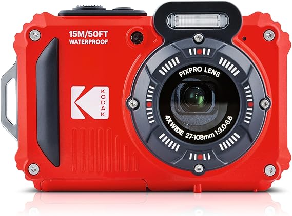 KODAK PIXPRO WPZ2 Waterproof Digital Camera, 16MP with 4x Optical Zoom, Shockproof, Dustproof, 1080p Video, Wi-Fi, Red