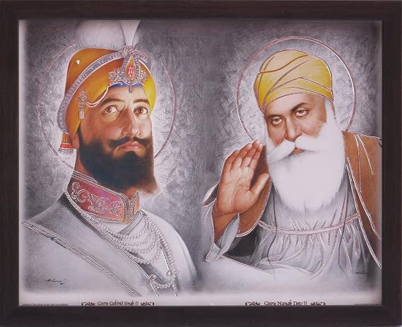 Gurunank Devi with Gurugobind Singh Ji giving blessings out side golden temple, A picture Poster with unbreakable acrylic glass frame Office/Home Decor (229-86)